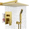 imageSR SUN RISE Shower Faucets Sets Complete Brushed Gold Square Rain Shower Head with Handheld Spray All Metal Shower Faucet Trim Repair Kits Contain Shower ValveBrushed Gold