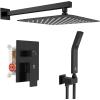 imageSR SUN RISE Shower Faucets Sets Complete Brushed Gold Square Rain Shower Head with Handheld Spray All Metal Shower Faucet Trim Repair Kits Contain Shower ValveMatte Black