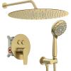 imageSR SUN RISE Shower System 12 inch Multifunction Shower Faucet Set 6 Setting High Pressure Handheld Rain Shower Head Kits Valve Included  Push Button DiverterStainless SteelBrushed GoldBrushed Gold