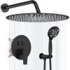 imageSR SUN RISE Shower System 12 inch Multifunction Shower Faucet Set 6 Setting High Pressure Handheld Rain Shower Head Kits Valve Included  Push Button DiverterStainless SteelBrushed GoldMatte Black