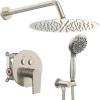 imageSR SUN RISE Shower System 12 inch Multifunction Shower Faucet Set 6 Setting High Pressure Handheld Rain Shower Head Kits Valve Included  Push Button DiverterStainless SteelBrushed GoldBrushed Nickel