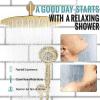 imageSR SUN RISE Shower System 12 inch Multifunction Shower Faucet Set 6 Setting High Pressure Handheld Rain Shower Head Kits Valve Included  Push Button DiverterStainless SteelBrushed GoldBrushed Gold