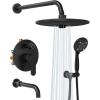 imageSR SUN RISE 10 Inches Wall Mounted Shower System with Tub Spout Shower Tub Faucets Sets Complete Newer Model High Pressure 3Spray Rain Shower Head and 6Setting Handheld Combo Matte BlackMatte Black