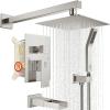 imageSR SUN RISE 12 Inches All Metal Bathtub Faucet Set Shower System with Tub Spout Rainfall Shower Head and Handheld Combo Modern Shower Fixtures Include Valve and Trim Kit Polished ChromeBrushed Nickel