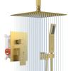 imageSR SUN RISE 16 Inch Ceiling Mounted Shower System Rain Mixer Shower Combo Set Rainfall Shower Head System Brushed Gold Shower Faucet Roughin Valve Body and Trim IncludedBrushed Gold
