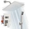 imageSR SUN RISE Shower Faucets Sets Complete Brushed Gold Square Rain Shower Head with Handheld Spray All Metal Shower Faucet Trim Repair Kits Contain Shower ValveBrushed Nickel