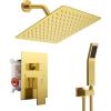 imageSR SUN RISE Shower Faucets Sets Complete Brushed Gold Square Rain Shower Head with Handheld Spray All Metal Shower Faucet Trim Repair Kits Contain Shower ValveBrushed Gold