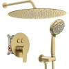 imageSR SUN RISE Shower System 12 inch Multifunction Shower Faucet Set 6 Setting High Pressure Handheld Rain Shower Head Kits Valve Included  Push Button DiverterStainless SteelBrushed GoldBrushed Gold