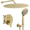imageSRSH SR SUN RISE Shower System 10 inch 3 Function Shower Faucet Set 6 Setting High Pressure Handheld Rain Shower Kits Valve Included  with Push Button DiverterBrushed Gold