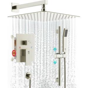 imageSR SUN RISE 12 Inch Oil Rubbed Bronze Shower Faucet Set WallMount Adjustable 16Inch Slide Bar with Square Hand Shower System Included Valve and Trim KitBrushed Nickel
