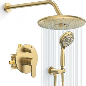 imageSR SUN RISE Shower Faucet  16 Inch Multifunctional High Pressure Shower Head System with Handheld Shower Head Fixtures  Valve Included  Brushed GoldBrushed Gold