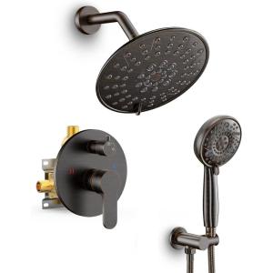 imageSR SUN RISE Shower Faucet  16 Inch Multifunctional High Pressure Shower Head System with Handheld Shower Head Fixtures  Valve Included  Brushed GoldOil Rubbed Bronze