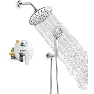 imageSR SUN RISE Shower Faucet  16 Inch Multifunctional High Pressure Shower Head System with Handheld Shower Head Fixtures  Valve Included  Brushed GoldPolished Chrome
