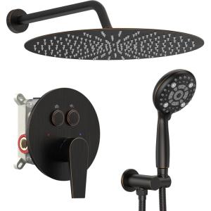 imageSR SUN RISE Shower System 12 inch Multifunction Shower Faucet Set 6 Setting High Pressure Handheld Rain Shower Head Kits Valve Included  Push Button DiverterStainless SteelBrushed GoldOil Rubbed Bronze