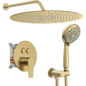 imageSRSH SR SUN RISE Shower System 10 inch 3 Function Shower Faucet Set 6 Setting High Pressure Handheld Rain Shower Kits Valve Included  with Push Button DiverterBrushed Gold