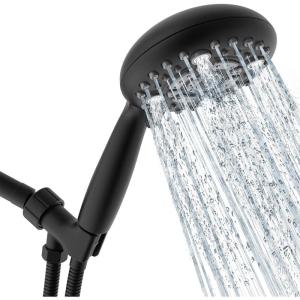 imageSR SUN RISE 6Mode Handheld Shower Head 48 Inches High Pressure 18 GPM 18 Meter708 Inch Long Stainless Steel Shower Hose Brass Ball Joint Matte BlackMatte Black