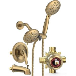 imageSR SUN RISE 35Spray Shower Faucet 3Way Combo Shower Head and Hand Held Shower Separately or Together SingleHandle Tub and Shower Trim Kit Brushed Gold Valve IncludeBrushed Gold