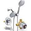 imageSR SUN RISE Shower System with Tub Spout Rain Shower Tub Set High Pressure 35Function Dual 2in1 Shower Combo Faucet with Valve Patented 3Way Water Diverter in Polished ChromeValve IncludedPolished Chrome
