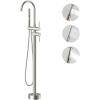 imageFree Standing Bathtub Faucet Set SR SUN RISE Floor Mount Tub Filler with 3Function Handheld Shower Head Matte Black High Flow Brass Freestanding Shower FaucetBrushed Nickel