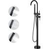 imageFree Standing Bathtub Faucet Set SR SUN RISE Floor Mount Tub Filler with 3Function Handheld Shower Head Matte Black High Flow Brass Freestanding Shower FaucetMatte Black