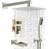 image:imageSR SUN RISE 12 Inches All Metal Square Shower System with Tub Spout Tub Shower Faucet Set High Pressure Rain Shower Head and Handheld Sprayer Combo Shower Fixtues Valve Included Brushed NickelBrushed Nickel