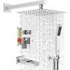 image:imageSR SUN RISE 12 Inches All Metal Square Shower System with Tub Spout Tub Shower Faucet Set High Pressure Rain Shower Head and Handheld Sprayer Combo Shower Fixtues Valve Included Brushed NickelPolished Chrome