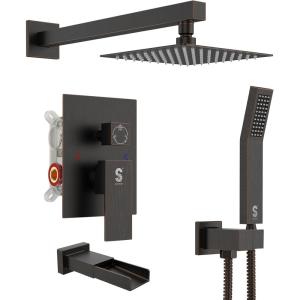 image:imageSR SUN RISE 12 Inches All Metal Square Shower System with Tub Spout Tub Shower Faucet Set High Pressure Rain Shower Head and Handheld Sprayer Combo Shower Fixtues Valve Included Brushed NickelOil Rubbed Bronze