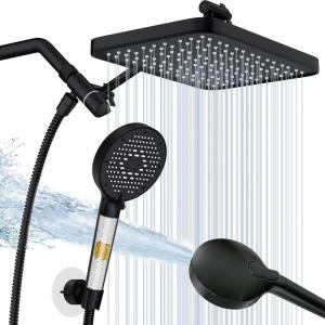 image:image12 Inch Wide Rain Shower Head with NSF Filtered Handheld Combo High Pressure Rainfall Shower Head 9 Spray Modes Handheld with 9Inch Extension Arm Comes with Filter Removes ChlorineBlackBlack